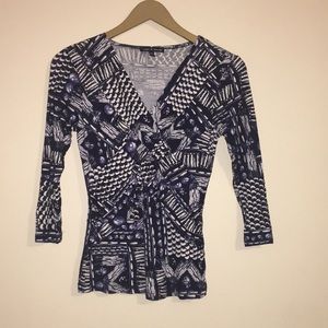 Cable & Gauge Blue and White Printed Top